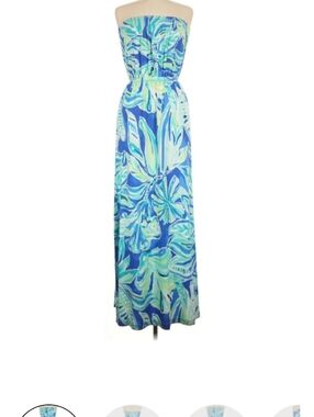 Lilly Pulitzer Blue & Aqua Strapless Tropical Maxi Dress